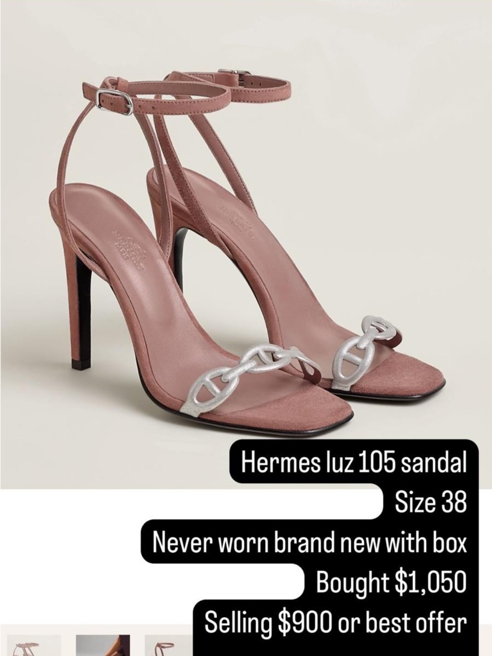 Hermes dusty rose ankle-strap stiletto sandal with silver chain